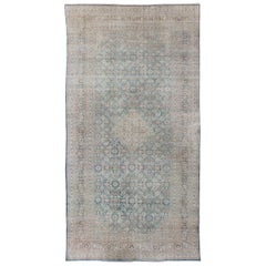 Large Antique Persian Tabriz Rug with Sub Geometric Herati Design in Light Blue