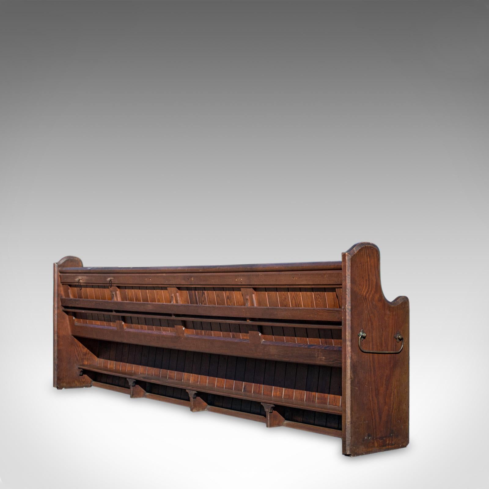 Victorian Large Antique Pew, English, Pitch Pine, Bench Seat, 7-8, 19th Century