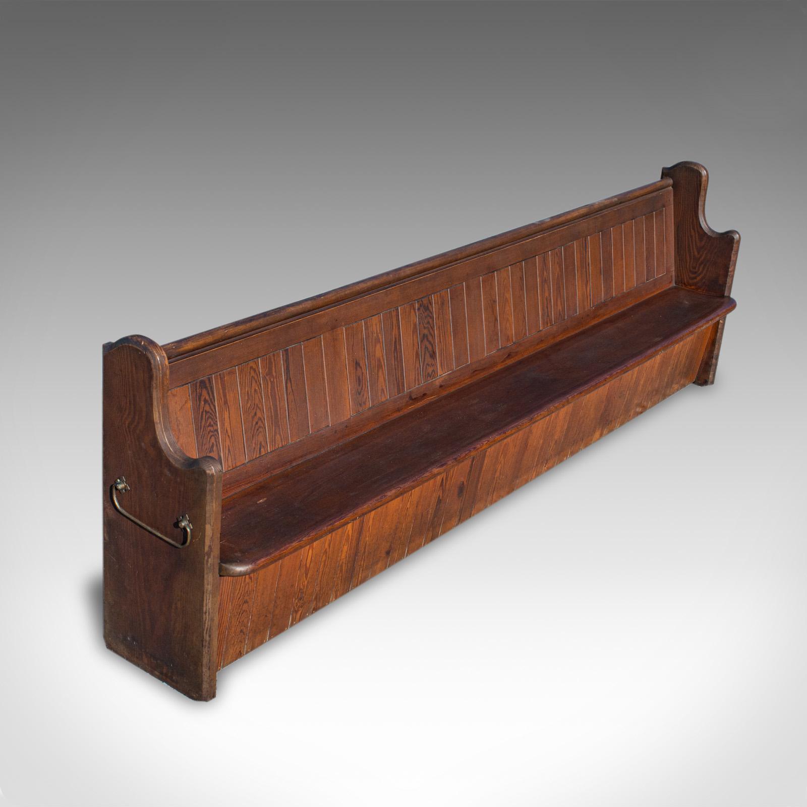 Large Antique Pew, English, Pitch Pine, Bench Seat, 7-8, 19th Century In Good Condition In Hele, Devon, GB
