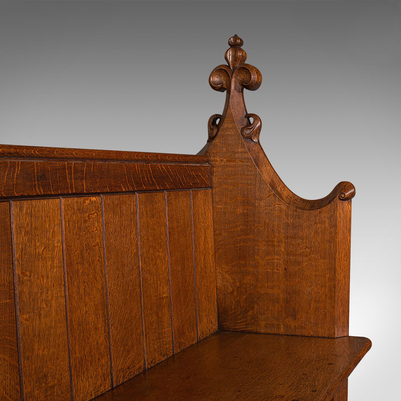Large Antique Pew, Scottish, Oak, Ecclesiastic, Bench Seat, After Pugin, C.1850 For Sale 1