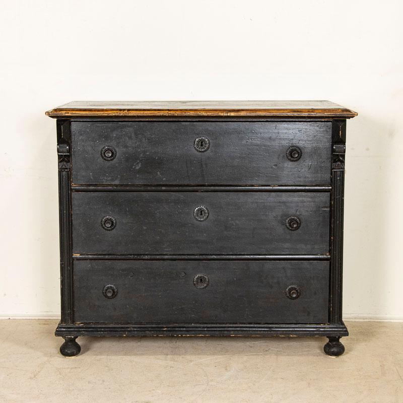 Hungarian Large Antique Pine Chest of Drawers Painted Black