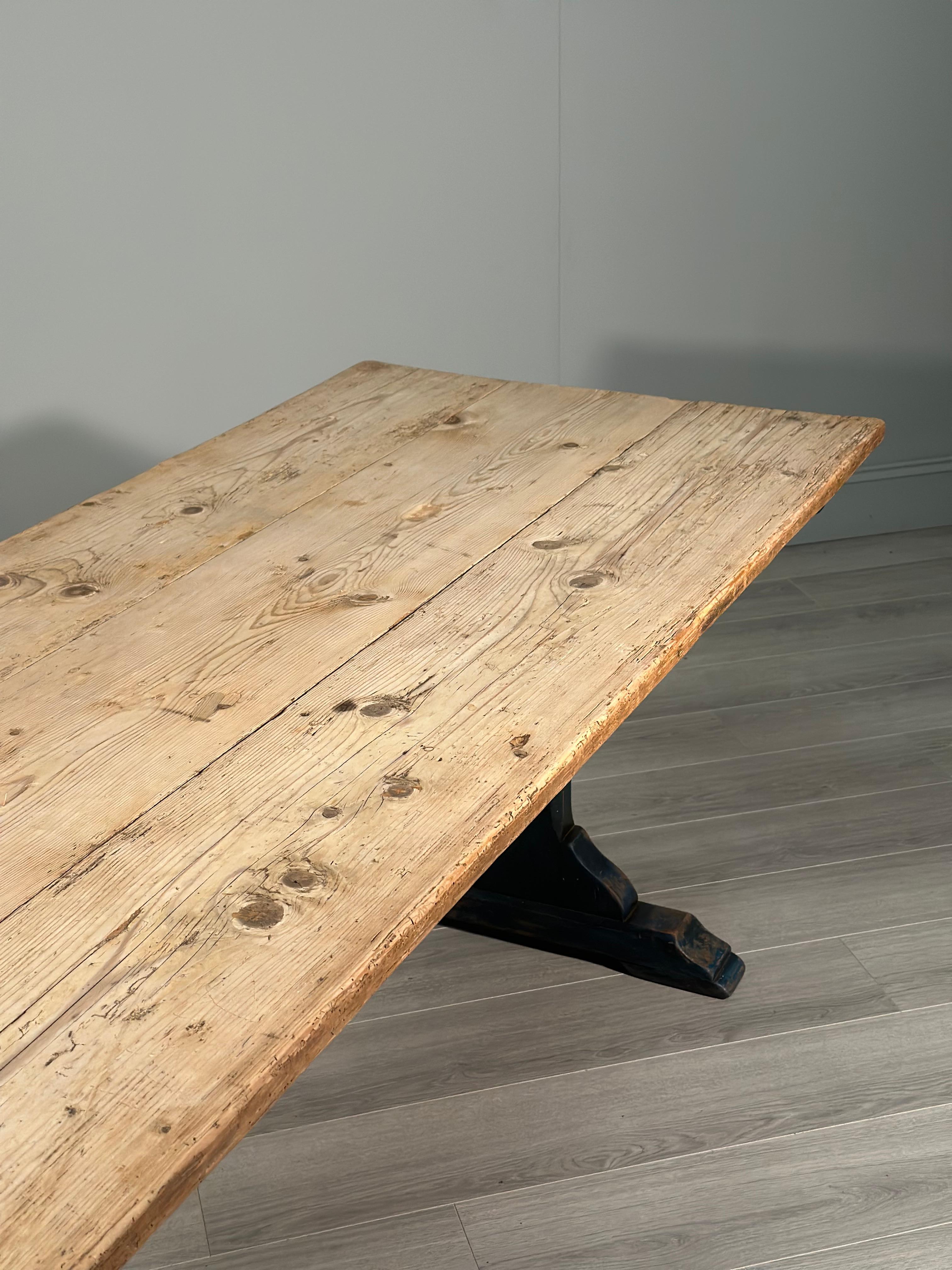 Hand-Crafted Large Antique Pine Refectory Table For Sale