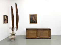 Large Antique Pine Shop Counter, Original Patina and Restored Drawers, 1920s