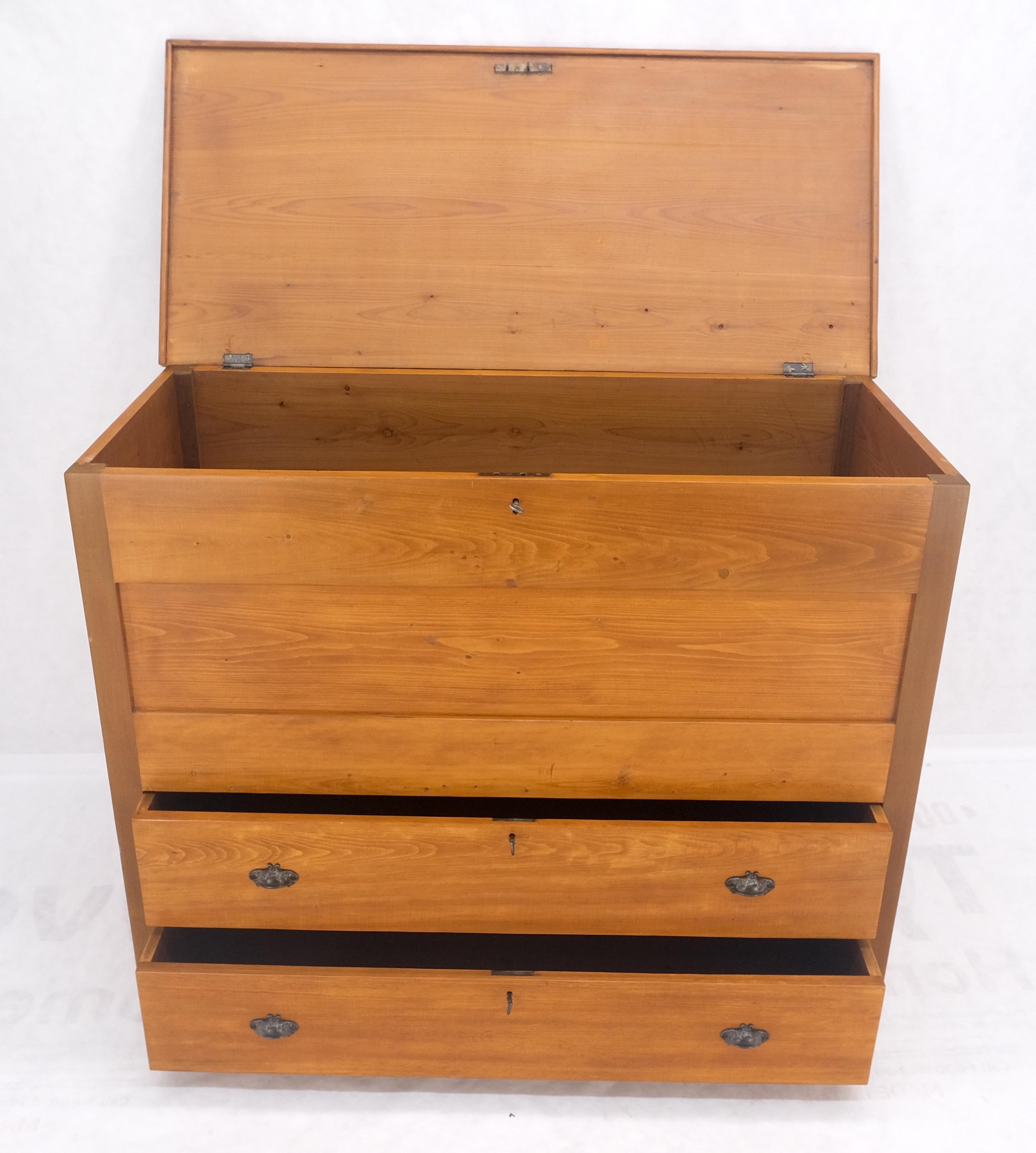 Grande baule antico in pino con due cassetti inferiori, baule delle coperte con chiave MINT! in vendita 4