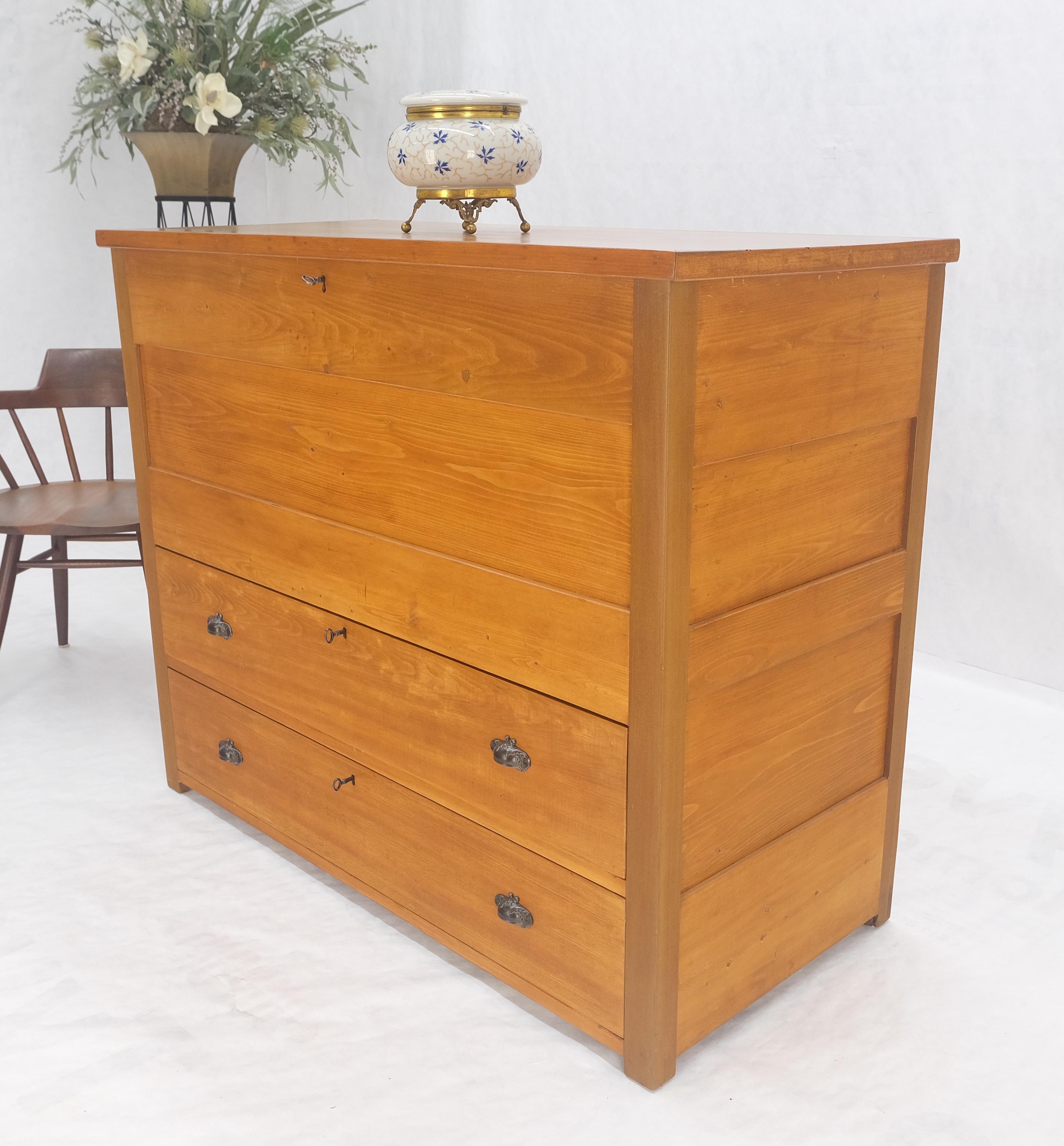 Large Antique Pine Two Bottom Drawers Trunk Hope Chest Blanket Chest Keyed MINT! For Sale 7