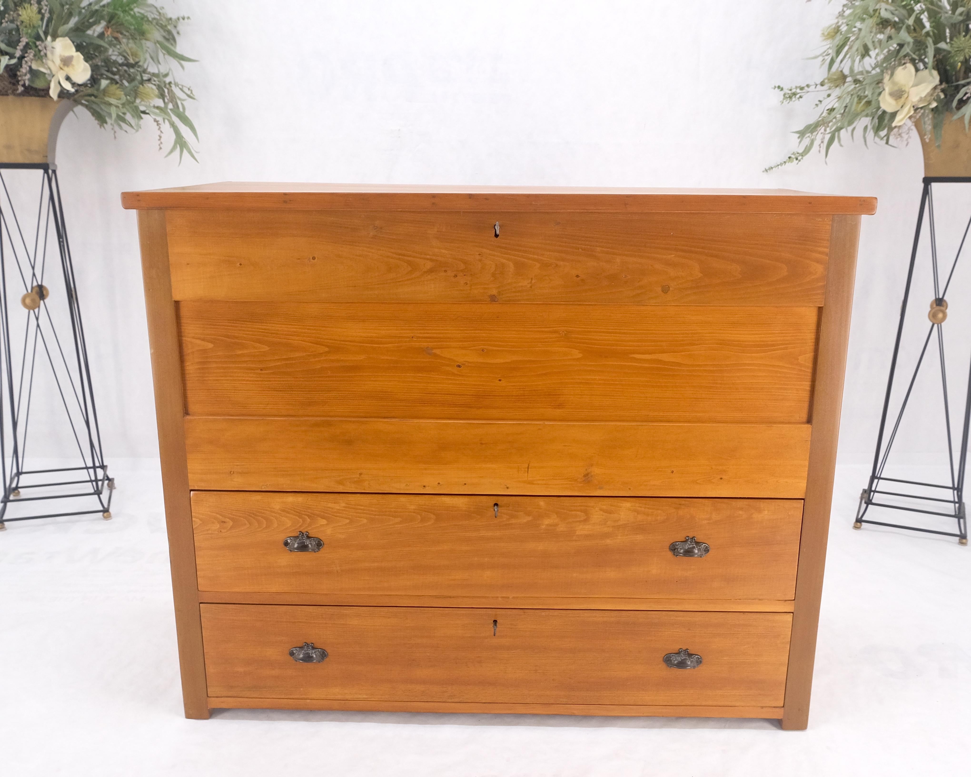Country Large Antique Pine Two Bottom Drawers Trunk Hope Chest Blanket Chest Keyed MINT! For Sale