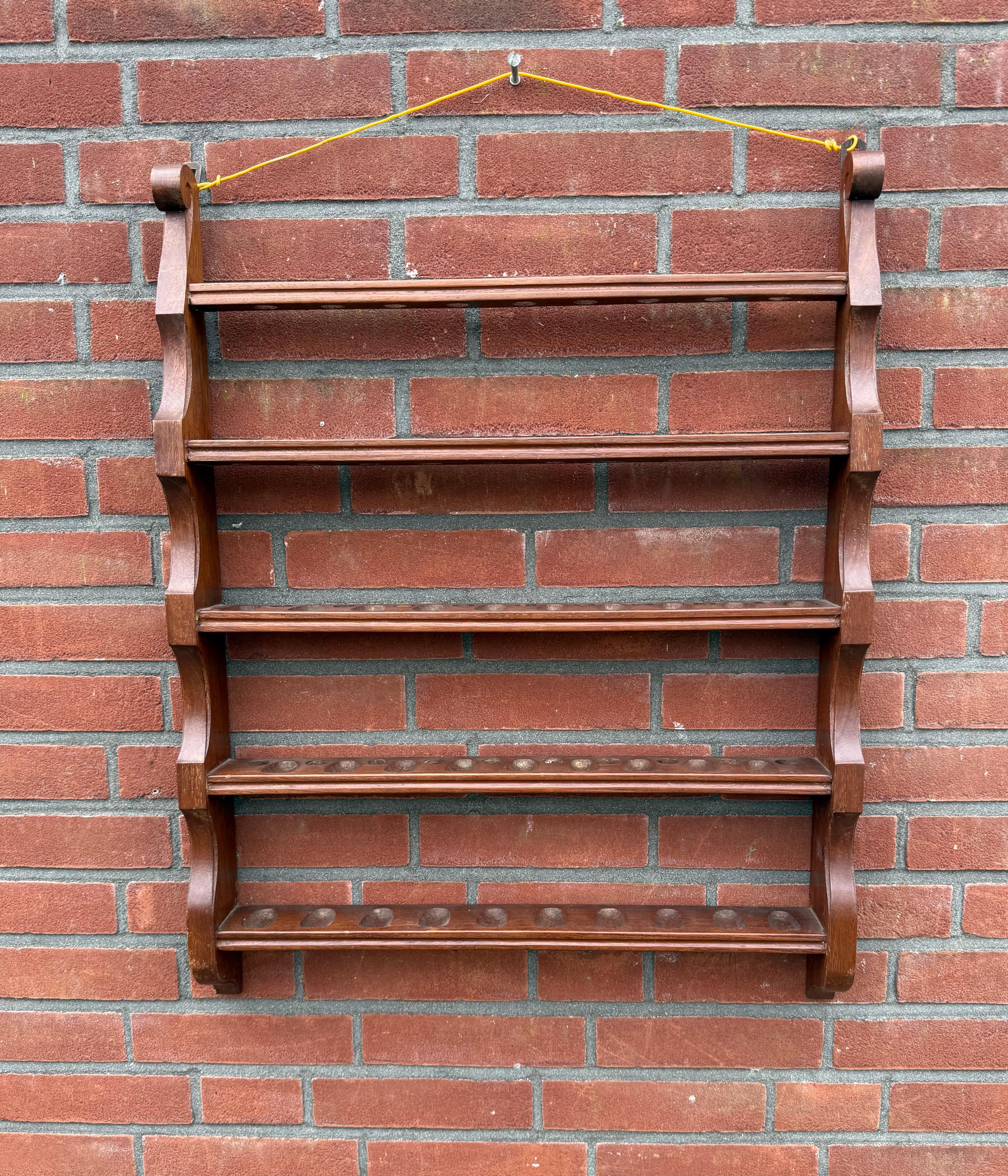 Hand-Carved Large Antique Pipe Wall Rack & Antique Pipe Stand w. Barrel & Many Carved Pipes For Sale