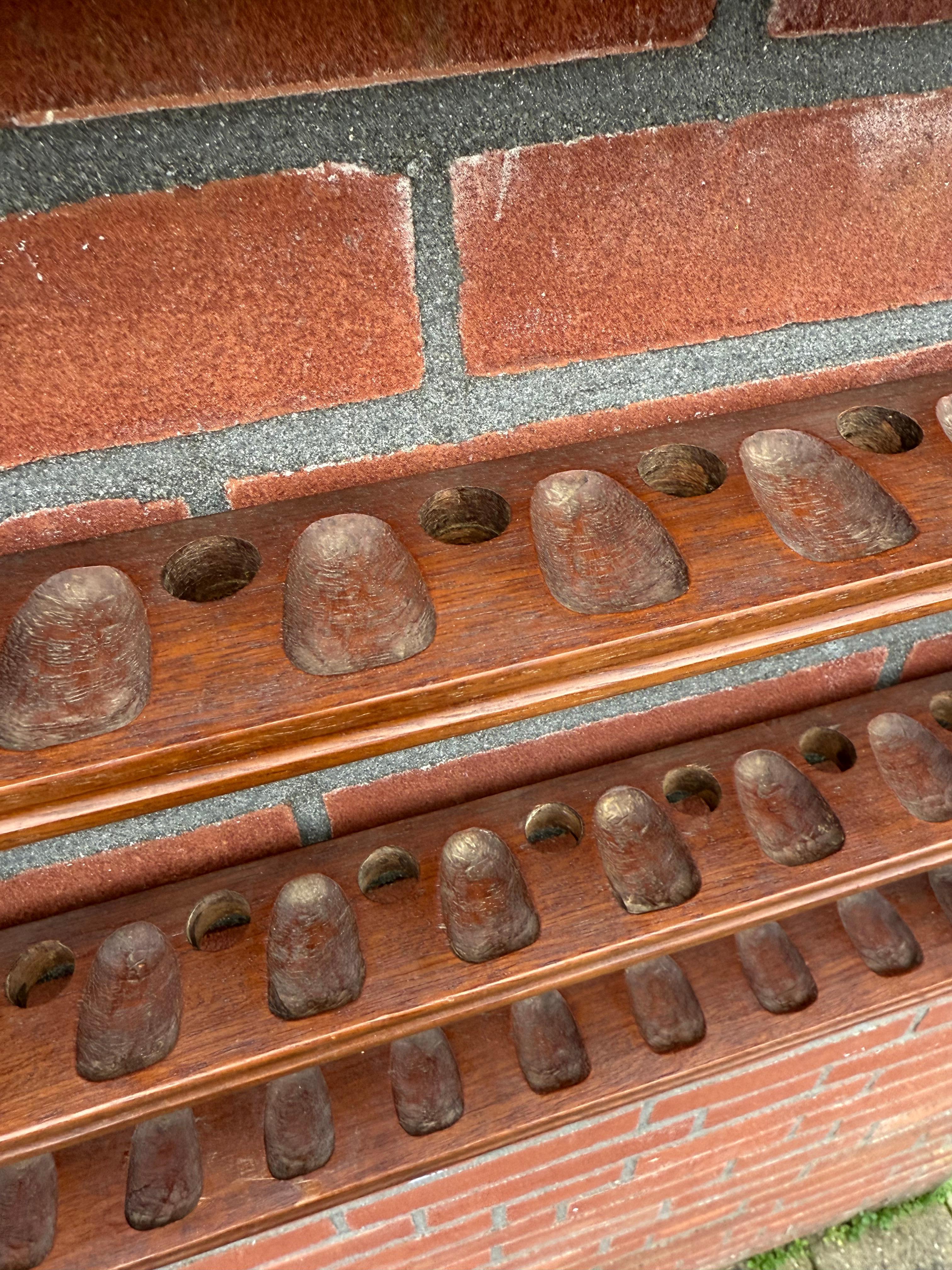 20th Century Large Antique Pipe Wall Rack & Antique Pipe Stand w. Barrel & Many Carved Pipes For Sale