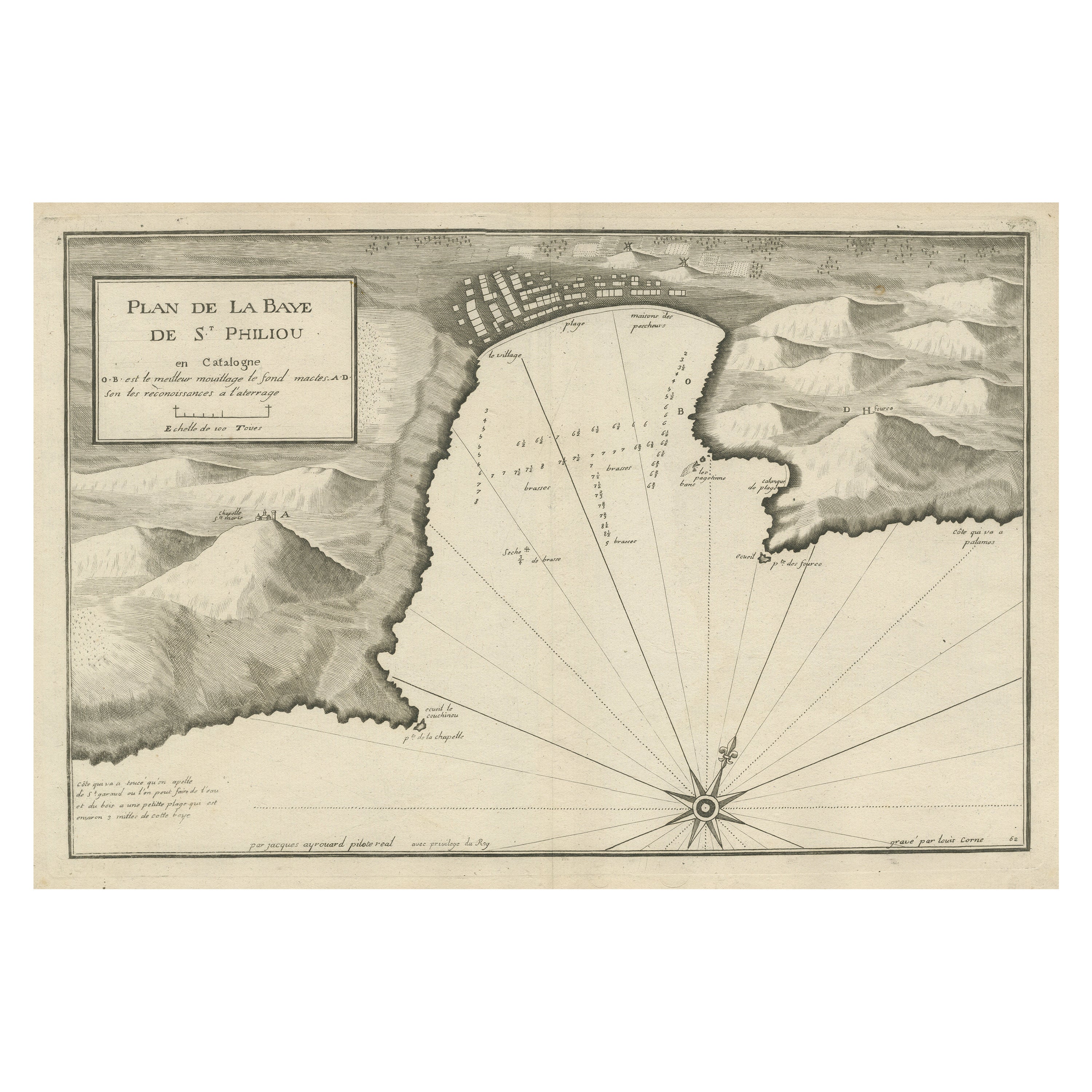 Grande pianta antica della baia di St. Philiou o Sant Feliu in Catalogna, Spagna, 1746 ca.