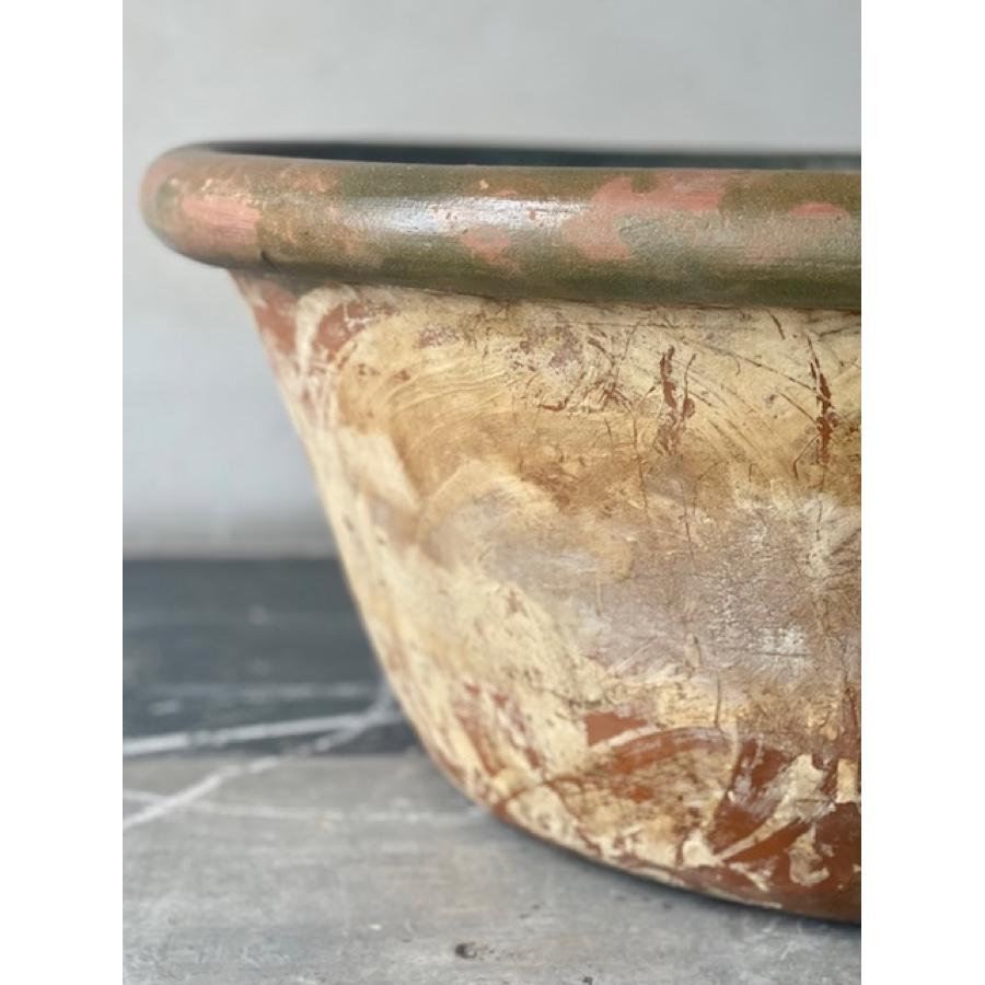 Large Antique French Glazed Terracotta Tian Bowl turned into a Planter For Sale 6