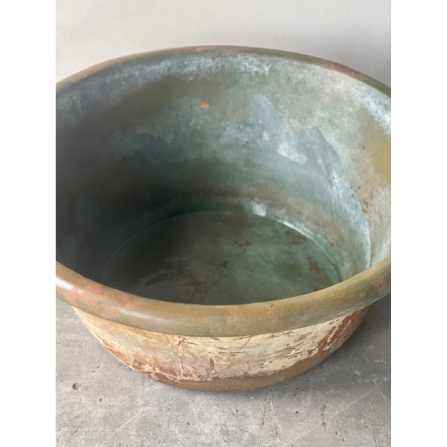 Large Antique French Glazed Terracotta Tian Bowl turned into a Planter For Sale 7