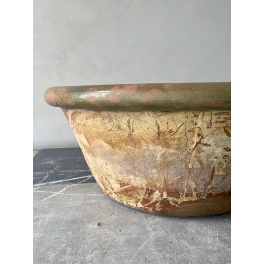 Large Antique French Glazed Terracotta Tian Bowl turned into a Planter For Sale 1