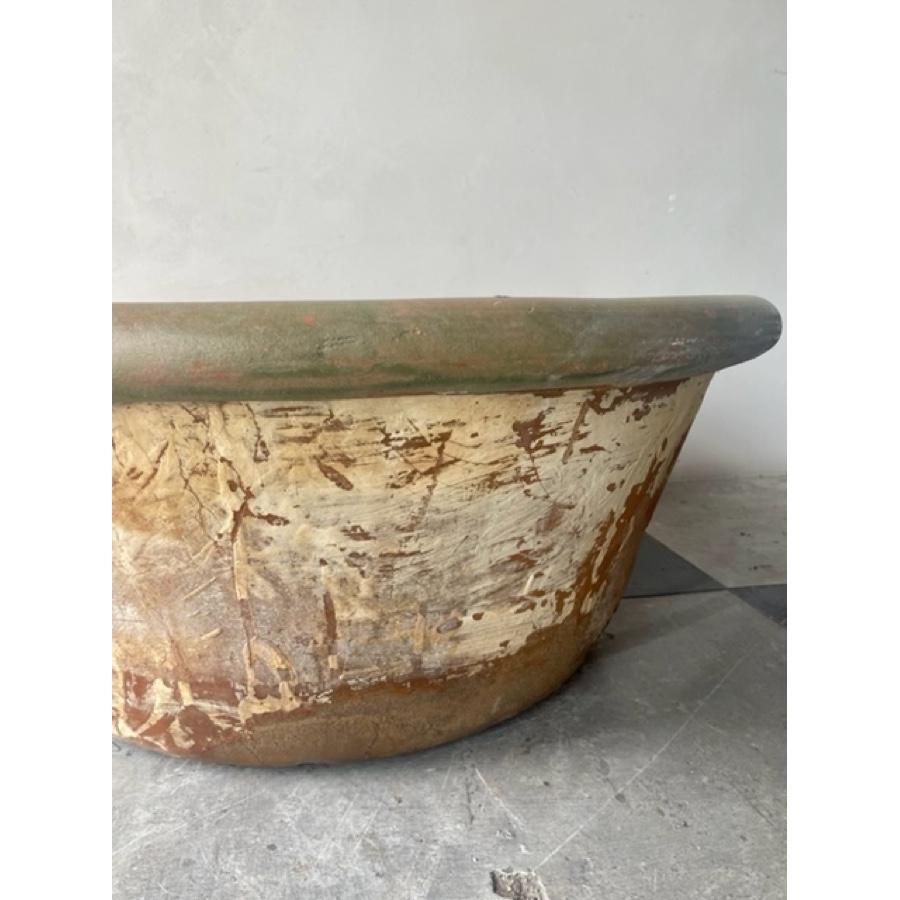 Large Antique French Glazed Terracotta Tian Bowl turned into a Planter For Sale 2