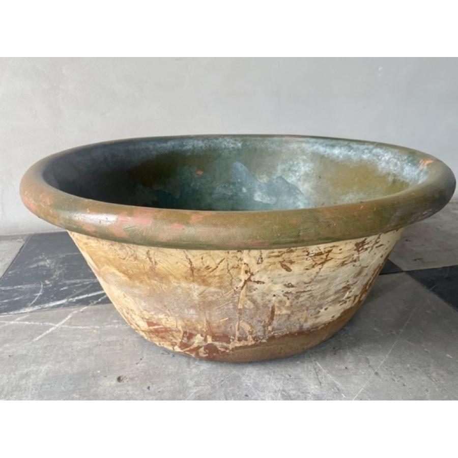 Large Antique French Glazed Terracotta Tian Bowl turned into a Planter For Sale 3