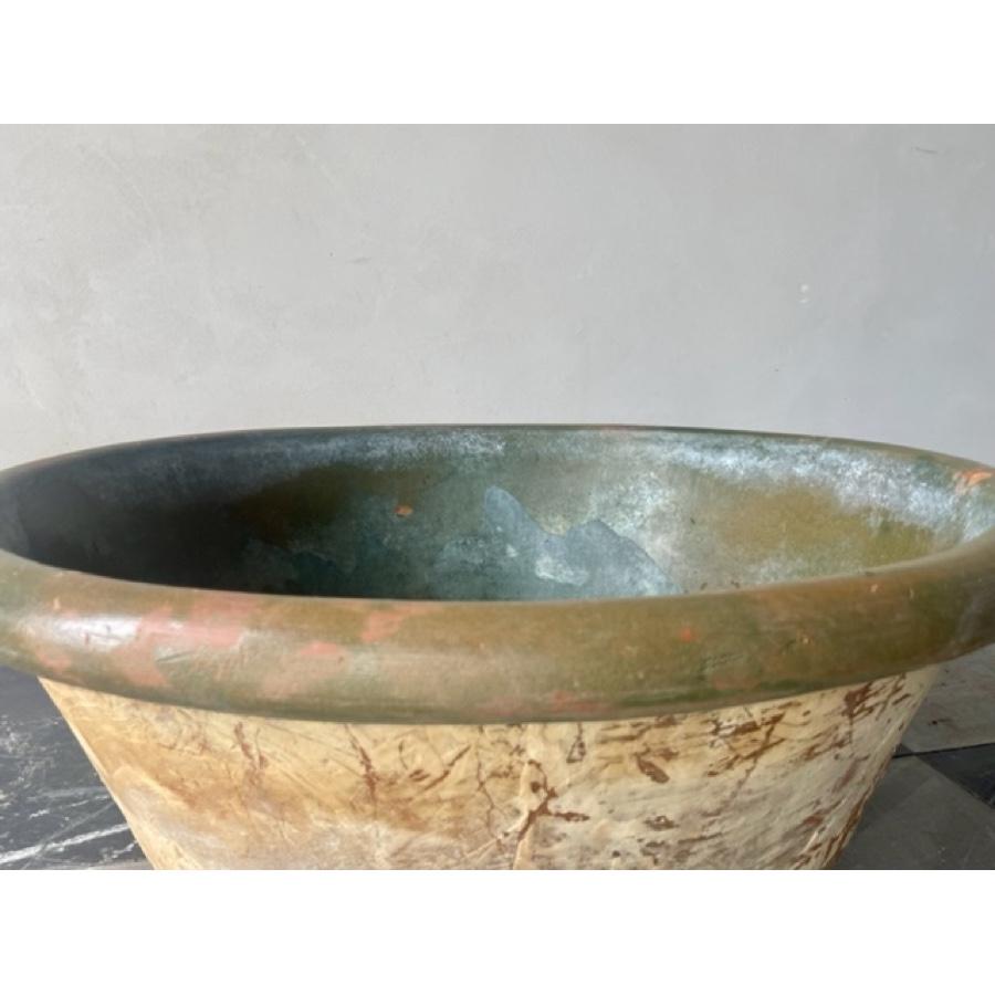 Large Antique French Glazed Terracotta Tian Bowl turned into a Planter For Sale 4