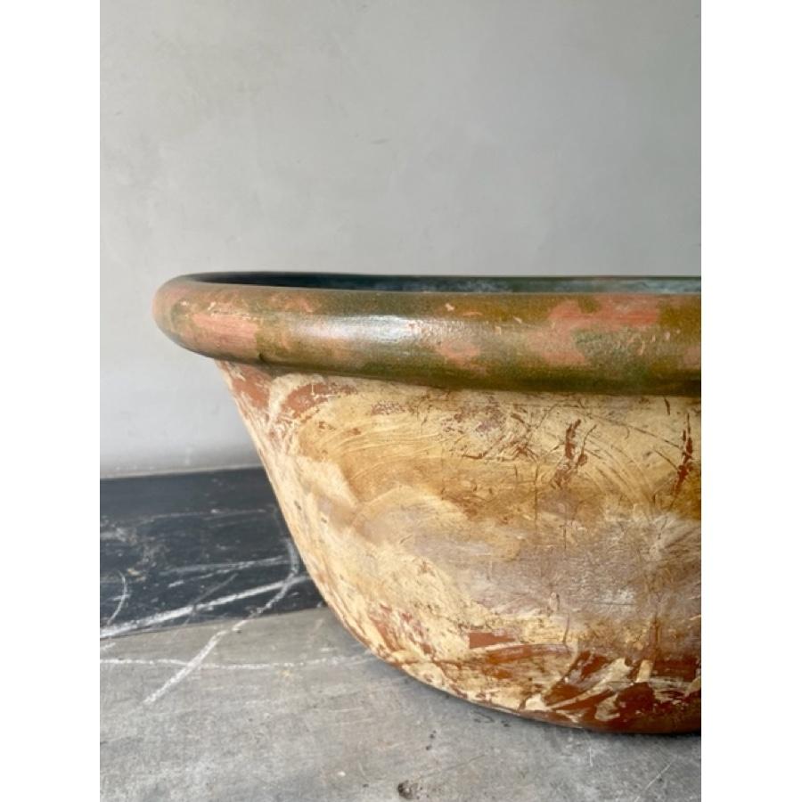 Large Antique French Glazed Terracotta Tian Bowl turned into a Planter For Sale 5