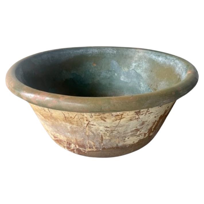 Large Antique French Glazed Terracotta Tian Bowl turned into a Planter For Sale