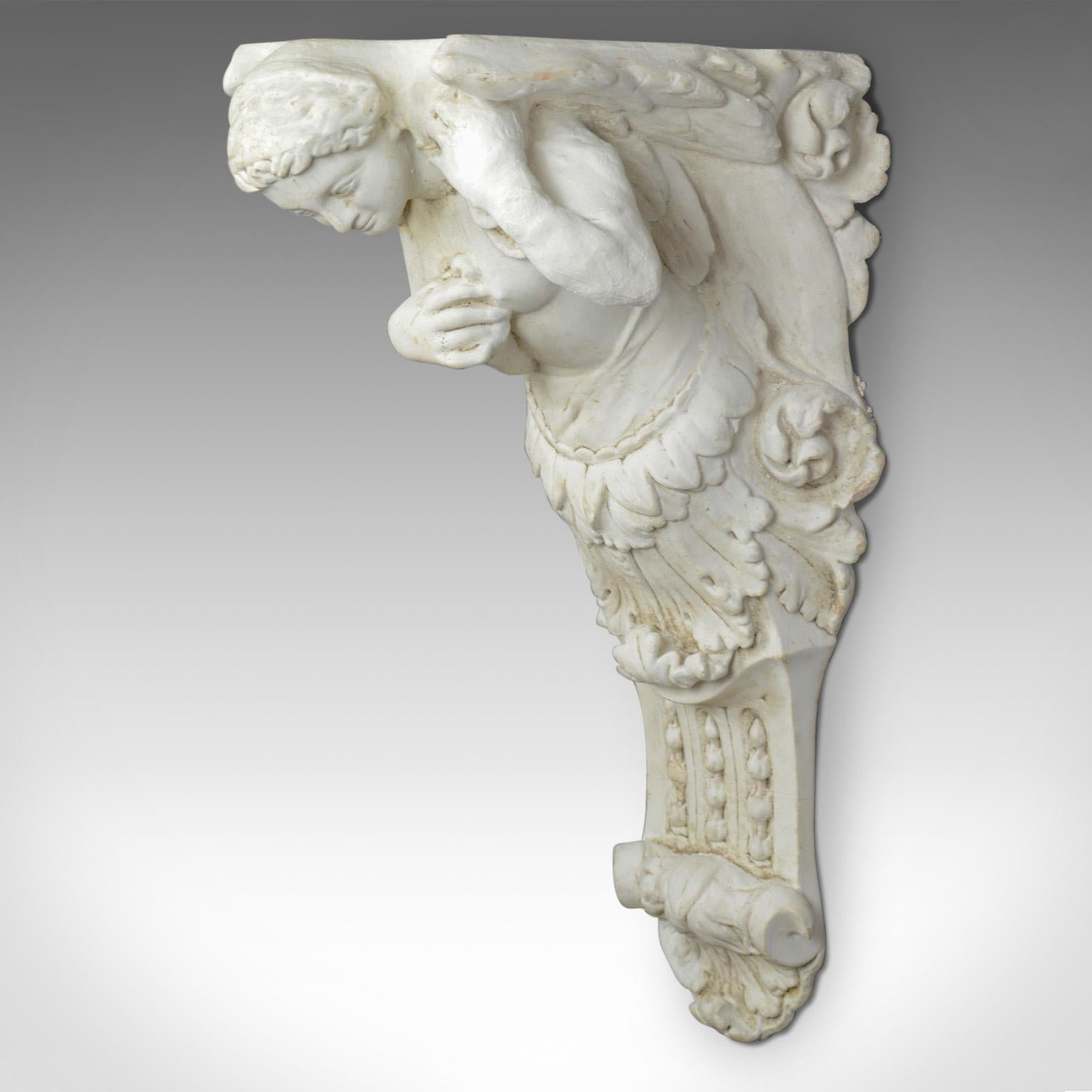 Victorian Large Antique Plaster Wall Bracket, Architectural, Figural, Angel, Corbel For Sale