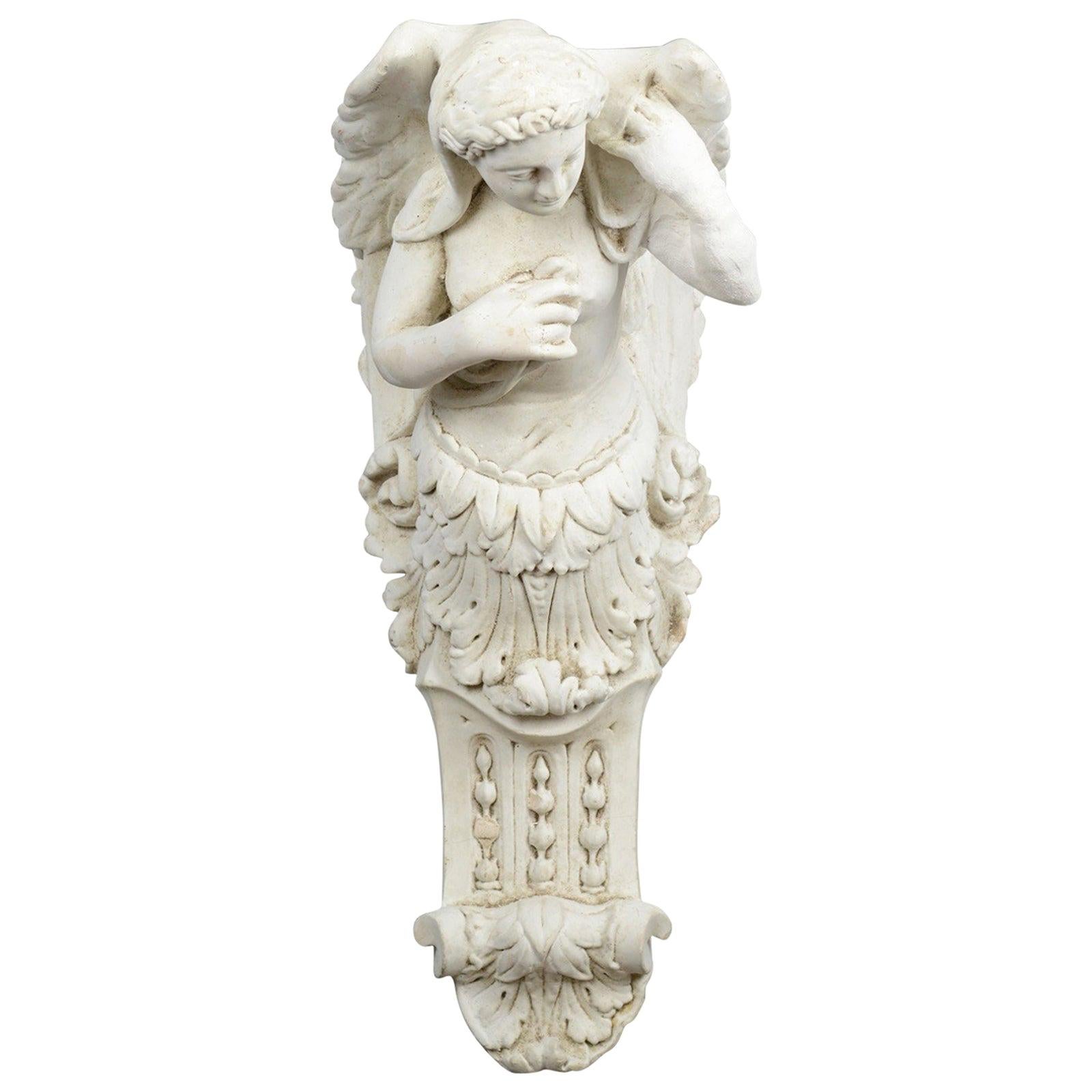 Large Antique Plaster Wall Bracket, Architectural, Figural, Angel, Corbel