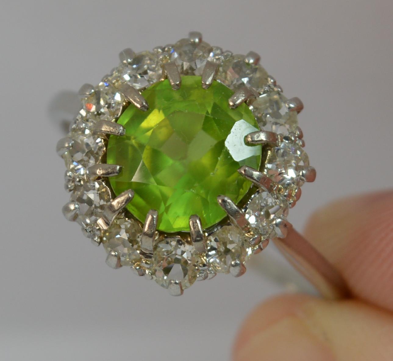 Women's Large Antique Platinum Peridot and Old Cut Diamond Cluster Ring