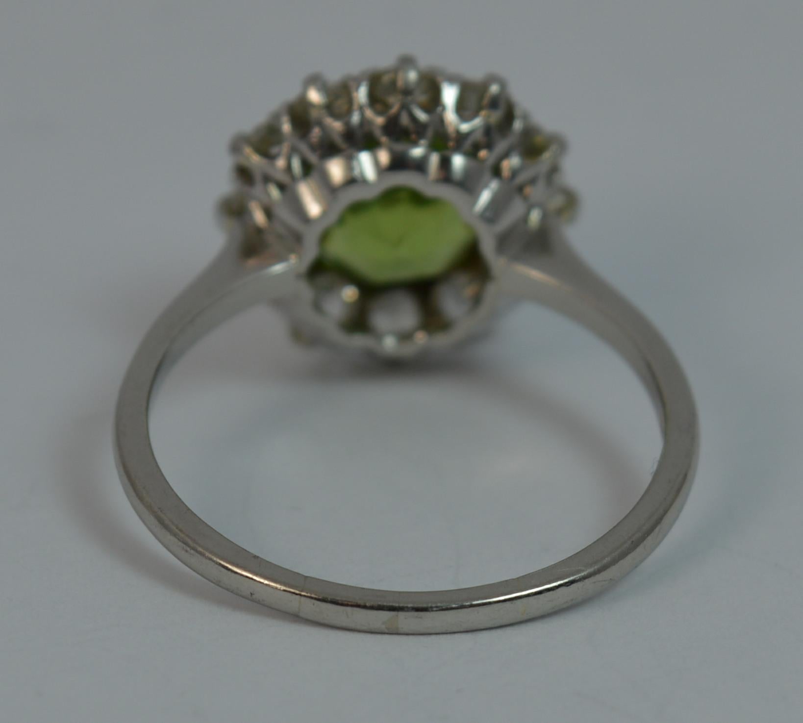 Large Antique Platinum Peridot and Old Cut Diamond Cluster Ring 2
