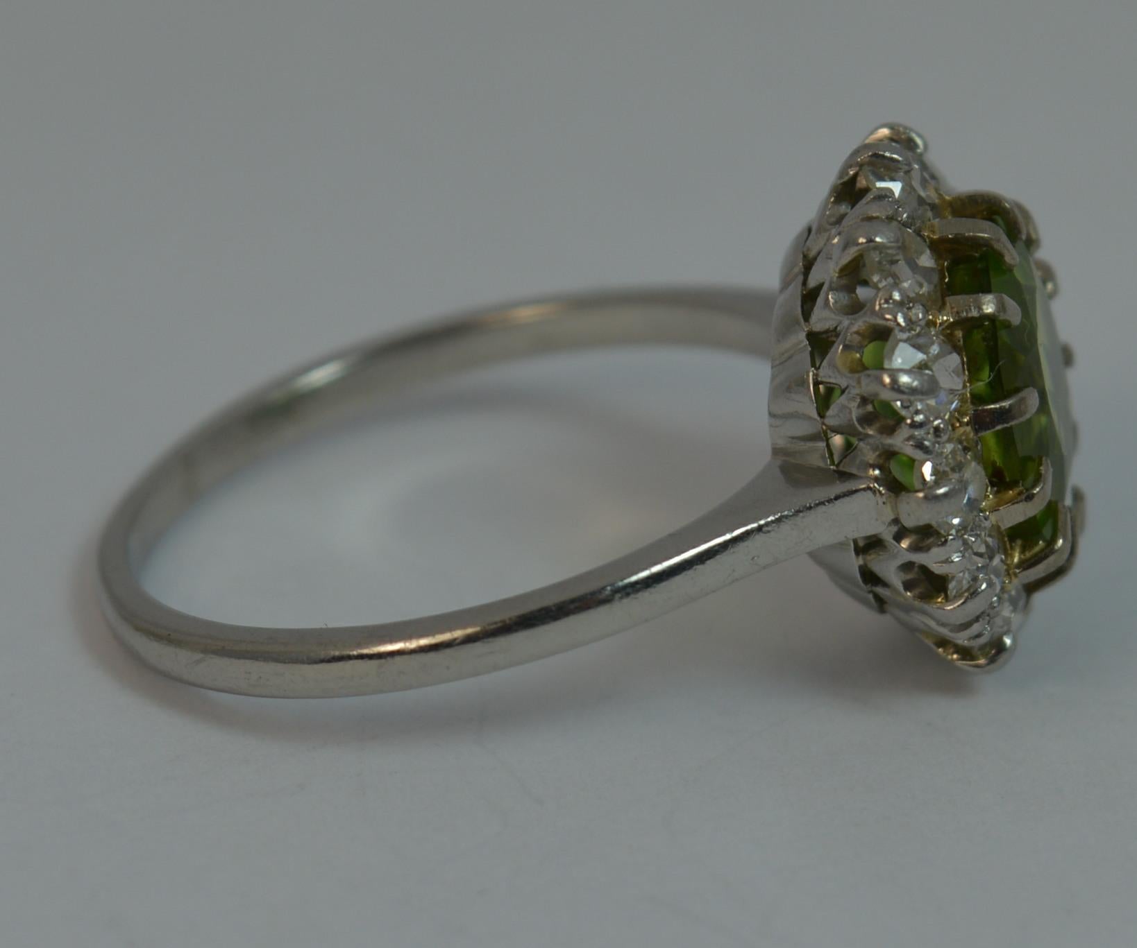 Large Antique Platinum Peridot and Old Cut Diamond Cluster Ring 3