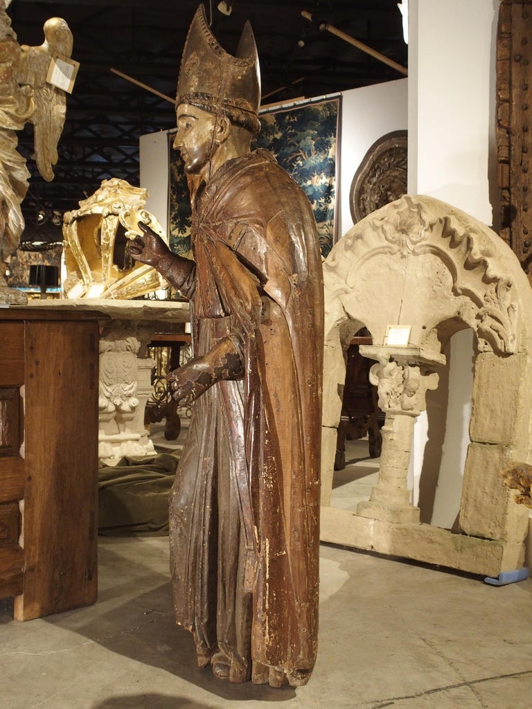 Large Antique Polychromed Wood Statue of a circa 1650 For Sale