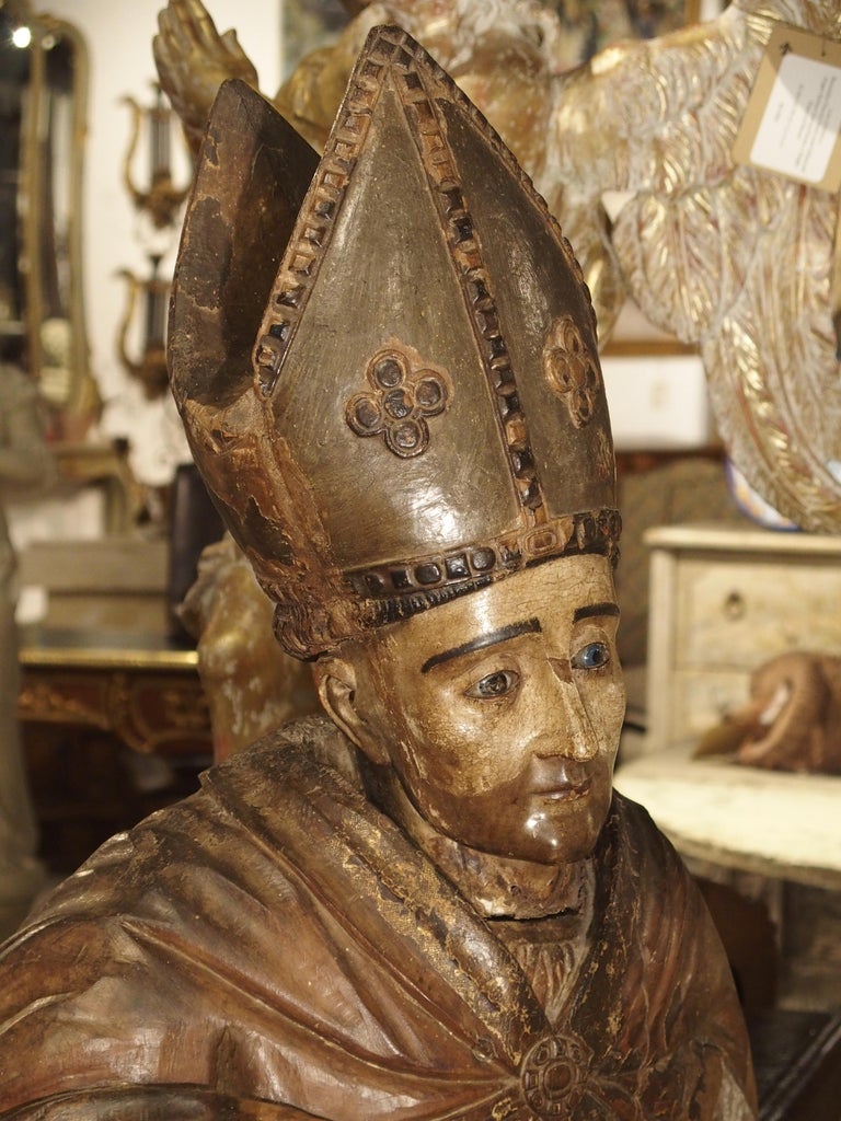 Large Antique Polychromed Wood Statue of a Bishop, circa 1650 For Sale ...