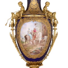 Large Antique Porcelain and Ormolu Vase Painted with a Genre Scene