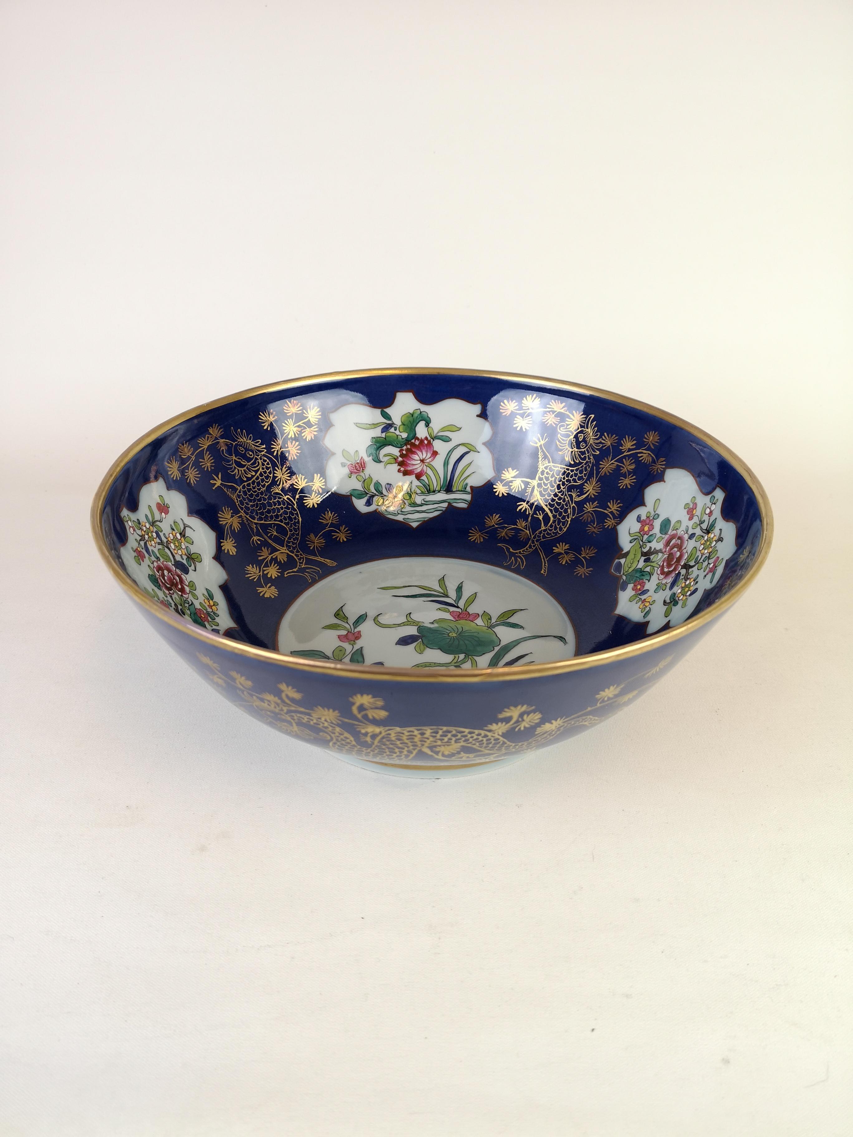 Chinoiserie Large Antique Porcelain Punch Bowl Samson France