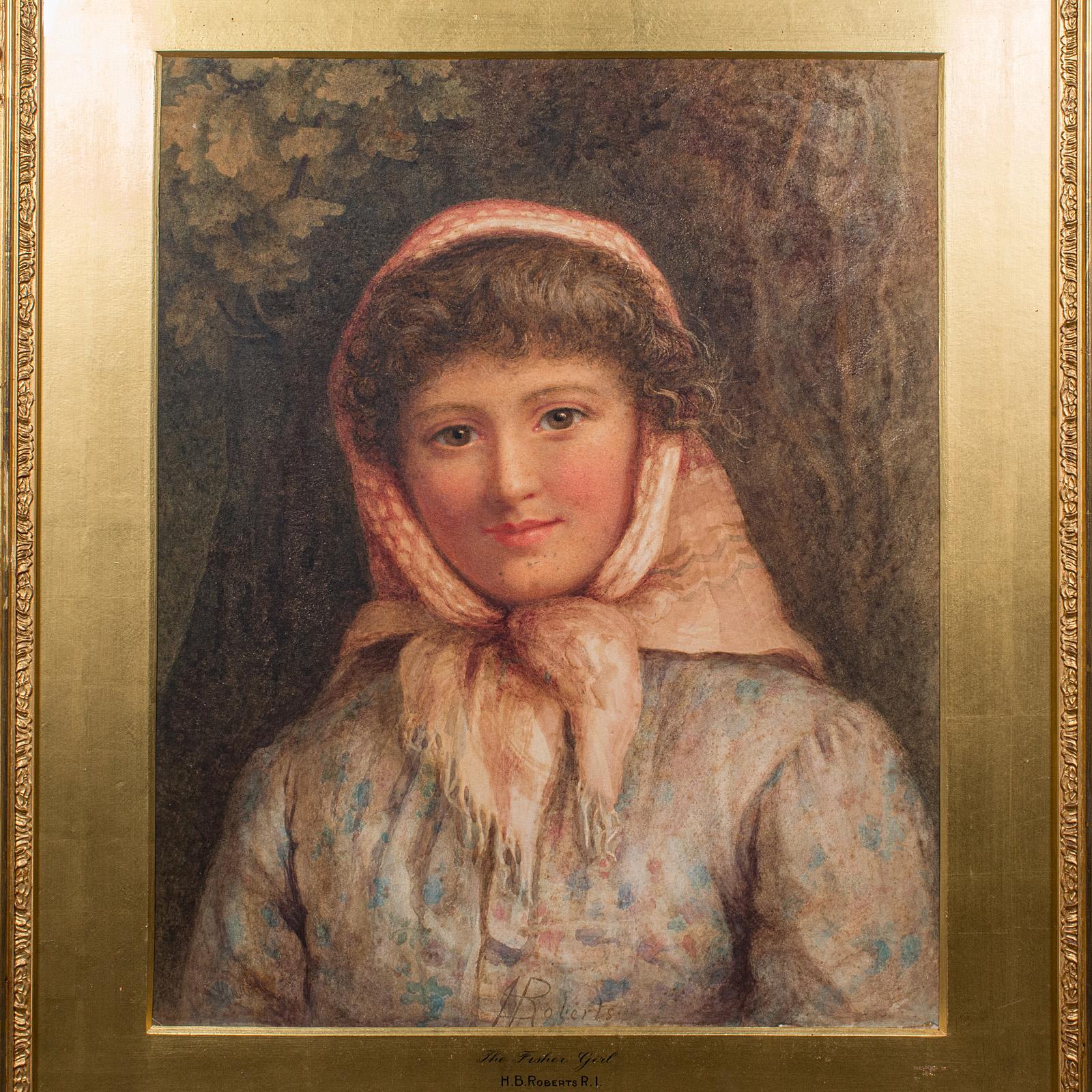 Tardo vittoriano Grande ritratto antico, inglese, acquerello, pittura, HB Roberts, vittoriano in vendita