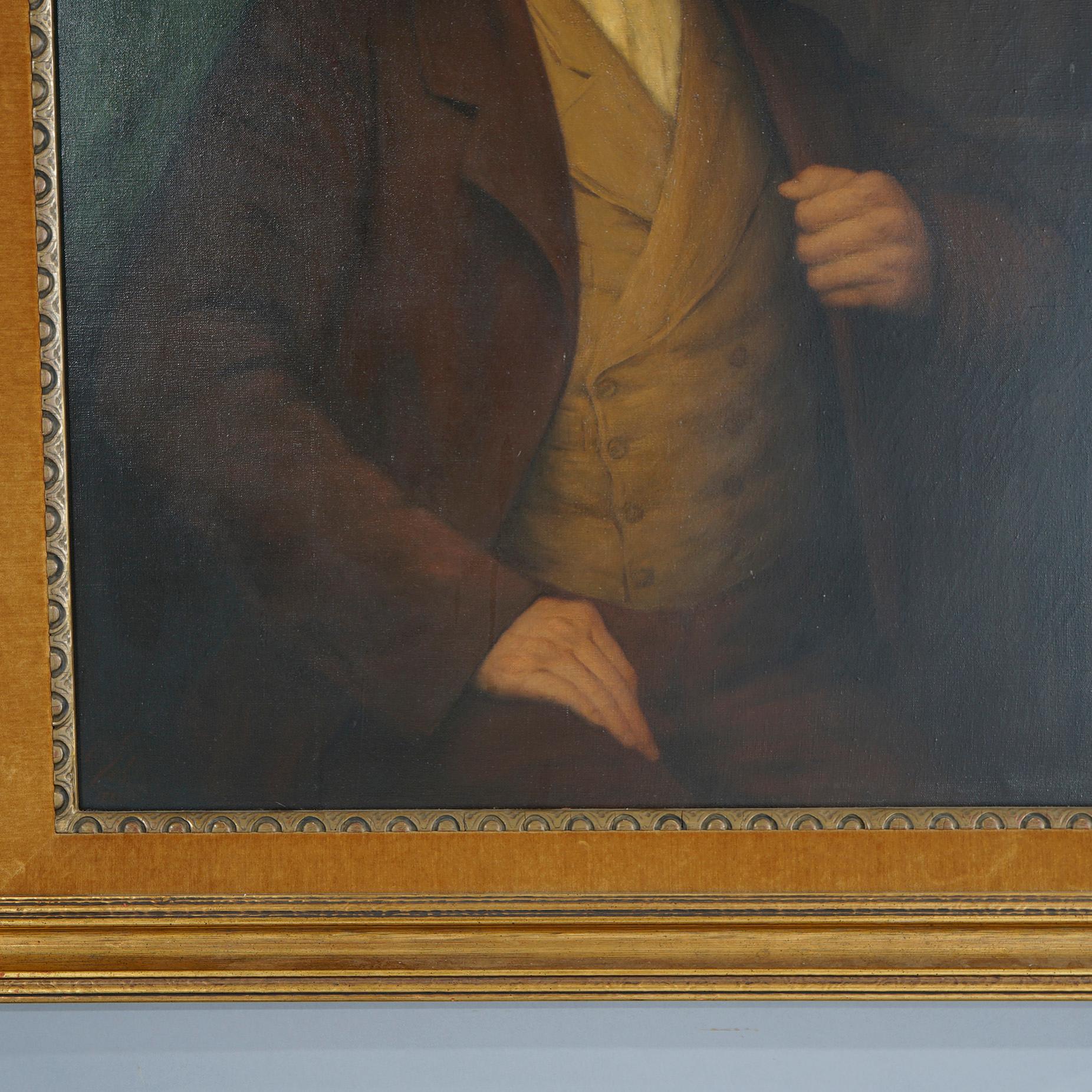 Large Antique Portrait Painting of a Gentleman in Giltwood Frame, 19th C 6