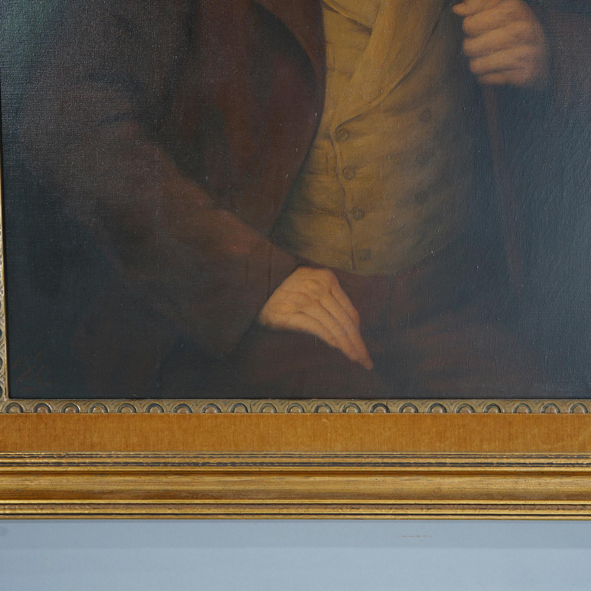 Large Antique Portrait Painting of a Gentleman in Giltwood Frame, 19th C 7