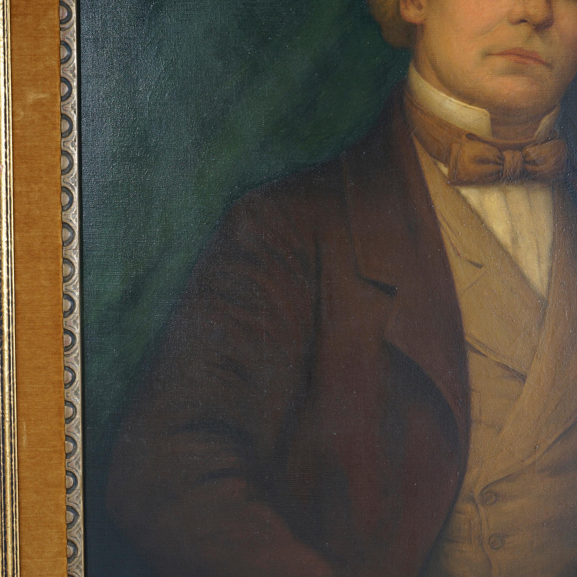 Large Antique Portrait Painting of a Gentleman in Giltwood Frame, 19th C In Good Condition In Big Flats, NY