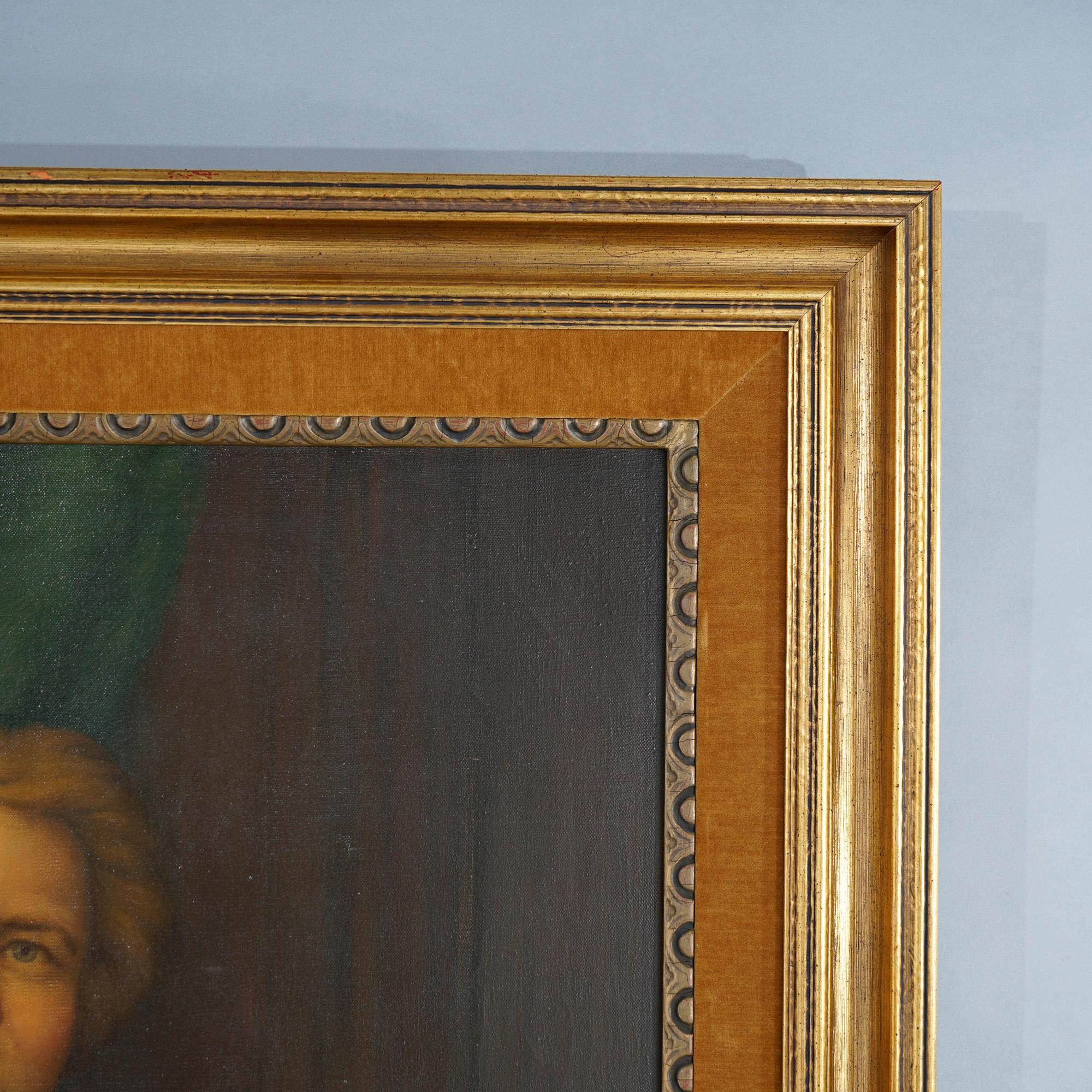 Large Antique Portrait Painting of a Gentleman in Giltwood Frame, 19th C 3