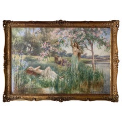 Großes antikes präraffalitiertes Gemälde von Alfred Augustus Glendening, Junior