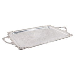 Large Antique Presentation Tray, Egyptian Silver Plate, Afternoon Tea, Victorian