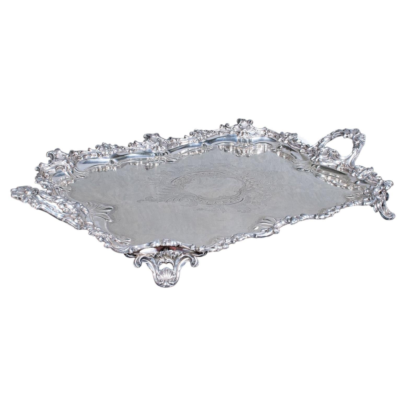 Large Antique Presentation Tray, English, Silver Plate, Afternoon Tea, Victorian
