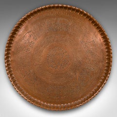 Large Antique Presentation Tray, Persian, Engraved Copper, Charger, Victorian