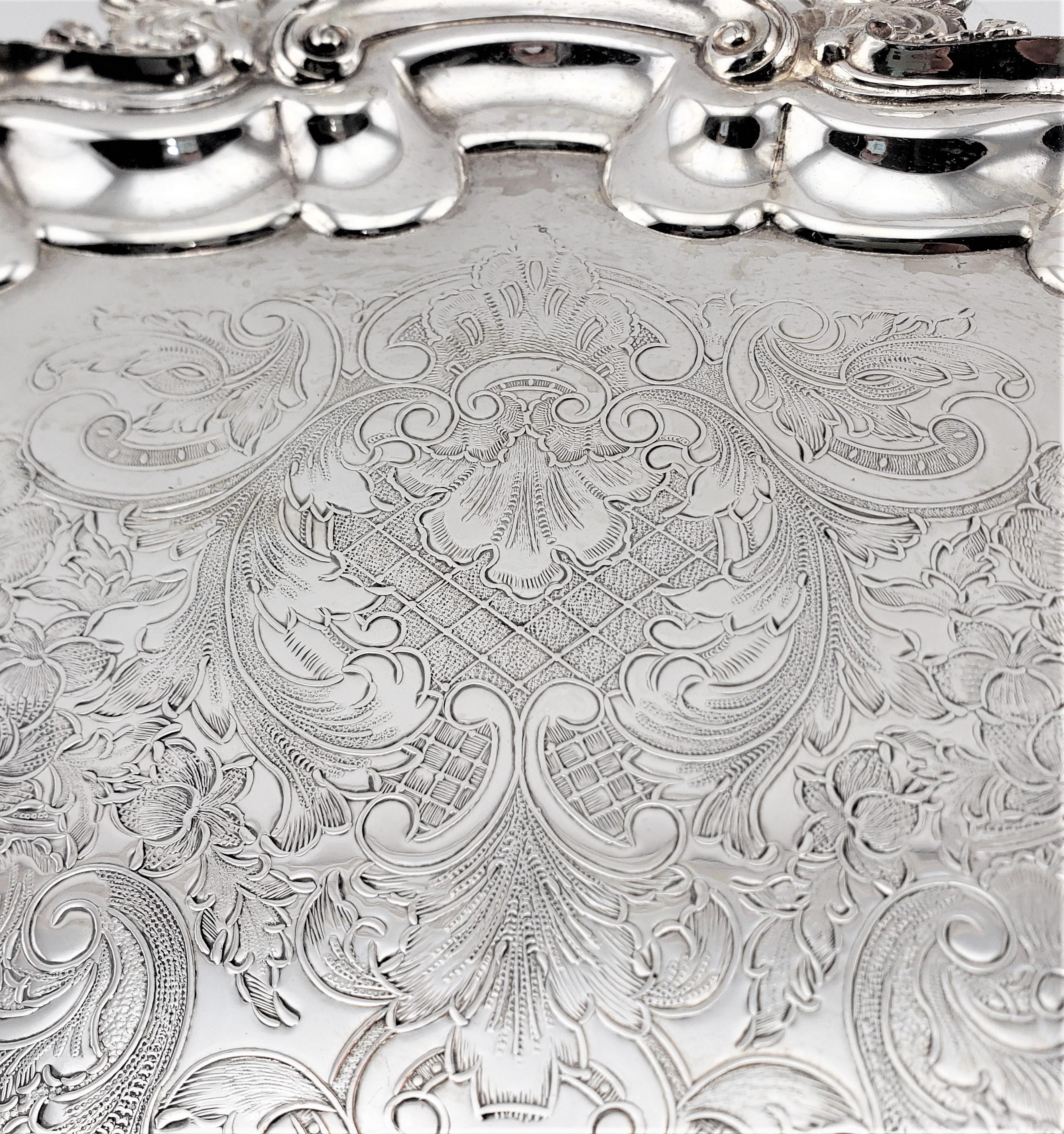 20th Century Large Antique Primrose Plate Silver Plated Serving Tray with Floral Decoration For Sale