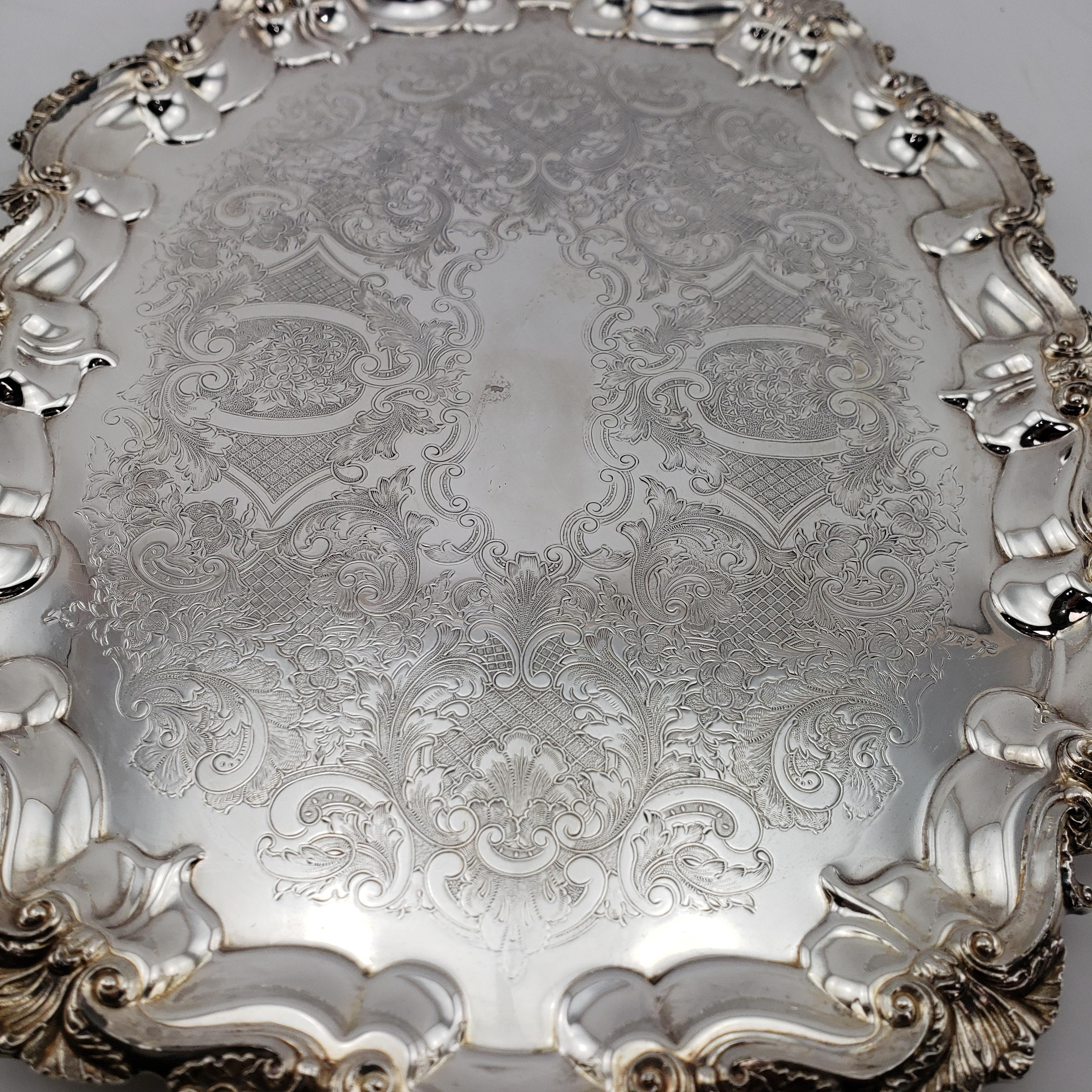Large Antique Primrose Plate Silver Plated Serving Tray with Floral Decoration For Sale 2