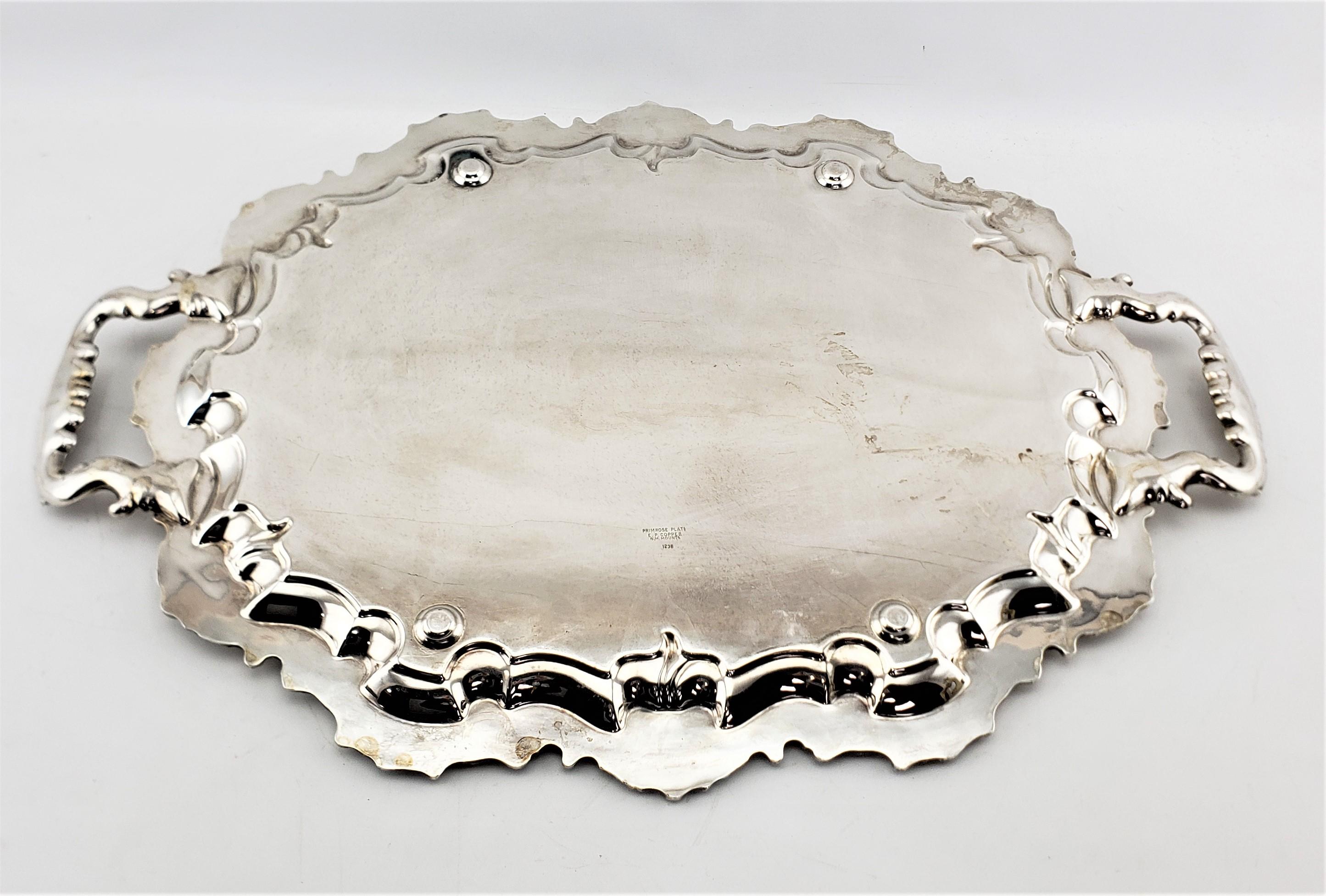 Large Antique Primrose Plate Silver Plated Serving Tray with Floral Decoration For Sale 3