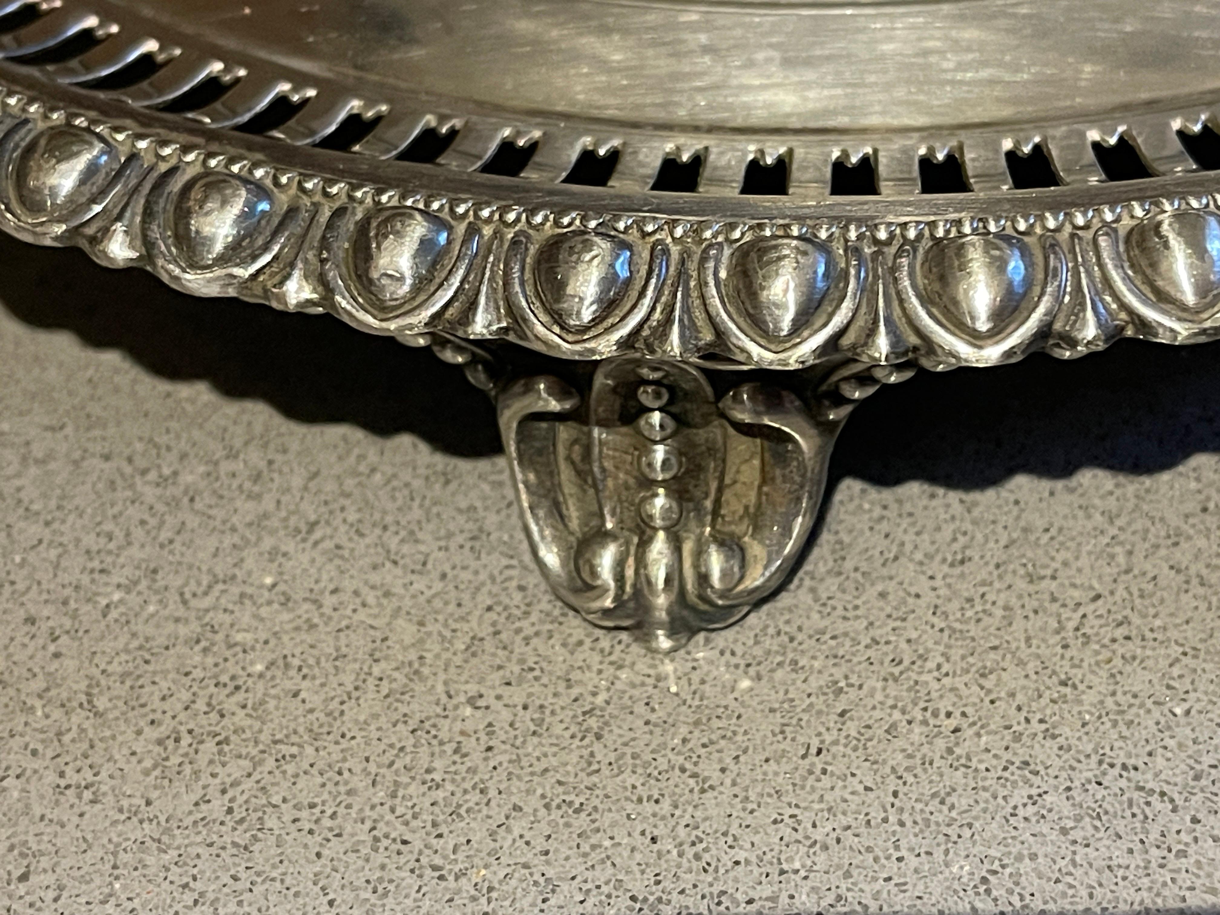 Carved Large Antique Primrose Plate Silver Plated Serving Tray with Floral Decoration For Sale