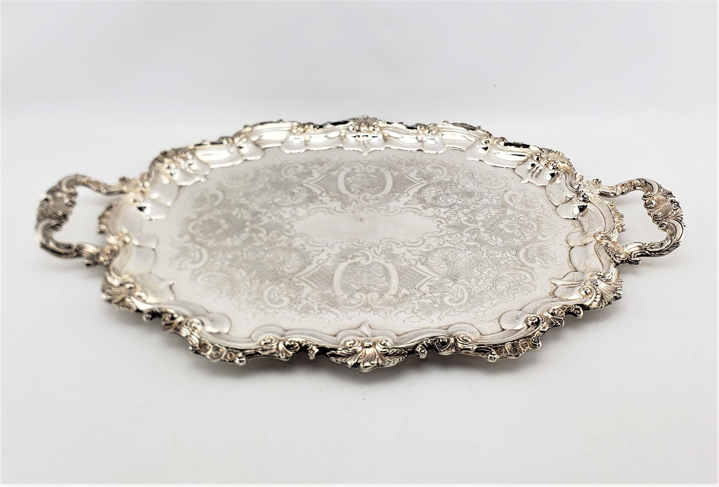 Victorian Large Antique Primrose Plate Silver Plated Serving Tray with Floral Decoration For Sale