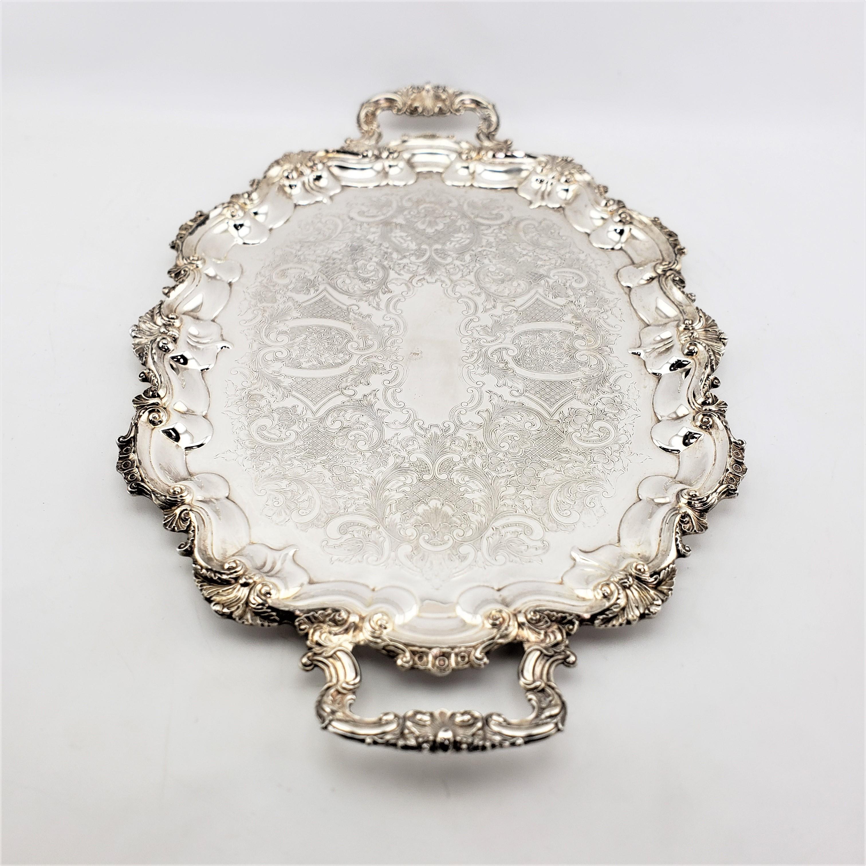Canadian Large Antique Primrose Plate Silver Plated Serving Tray with Floral Decoration For Sale