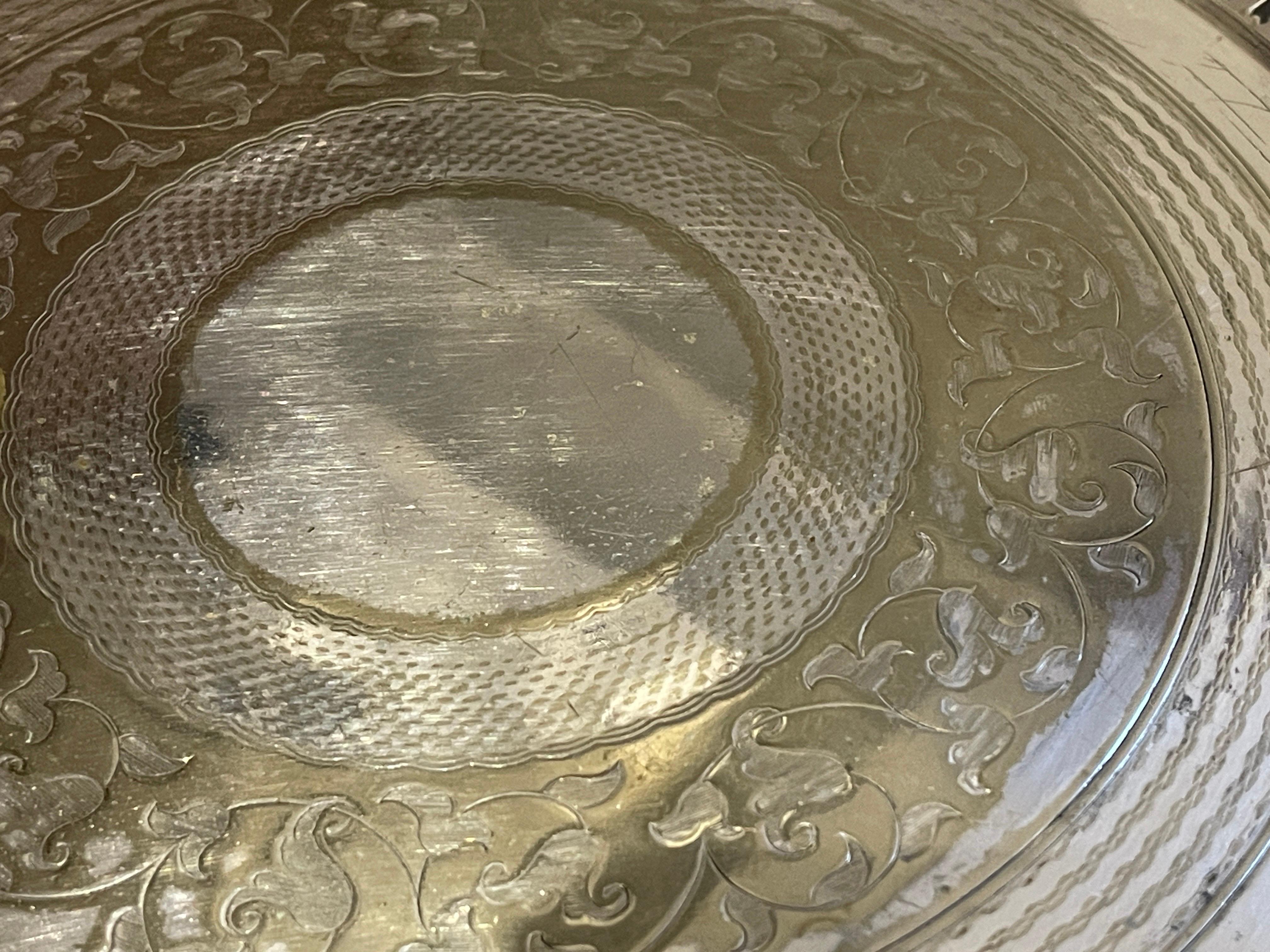 Large Antique Primrose Plate Silver Plated Serving Tray with Floral Decoration For Sale 2