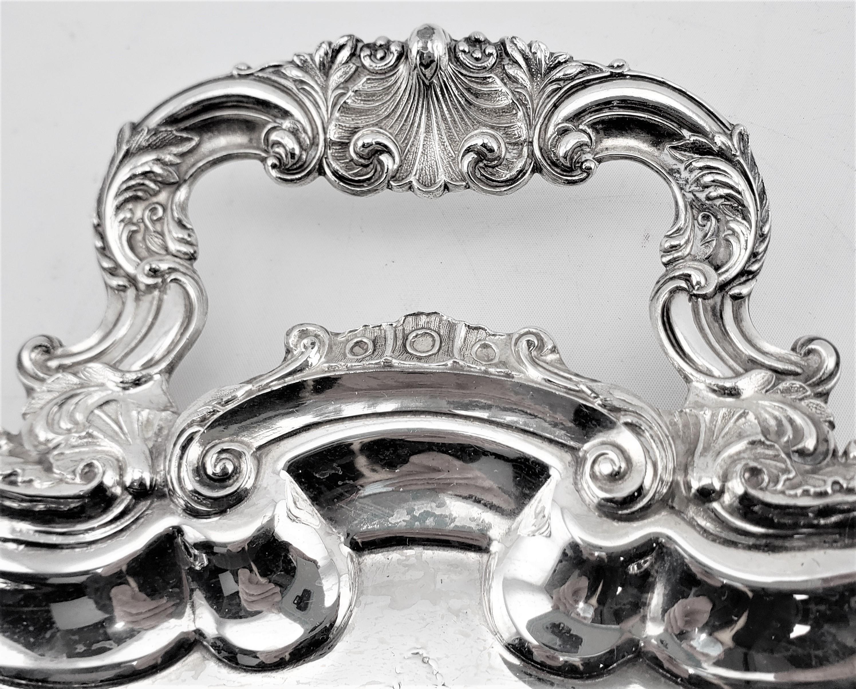 Machine-Made Large Antique Primrose Plate Silver Plated Serving Tray with Floral Decoration For Sale