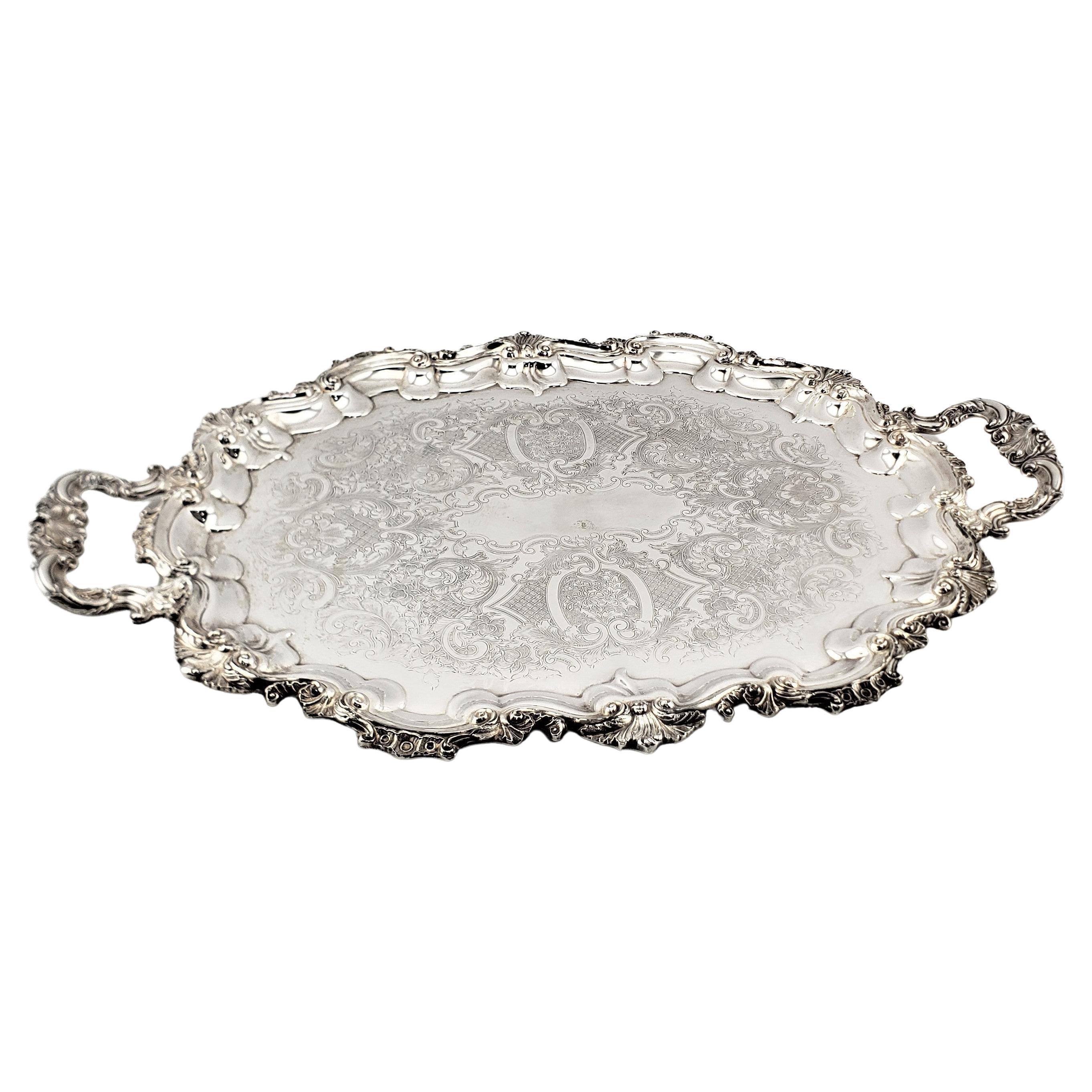 Large Antique Primrose Plate Silver Plated Serving Tray with Floral Decoration For Sale