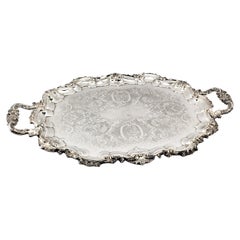Large Antique Primrose Plate Silver Plated Serving Tray with Floral Decoration