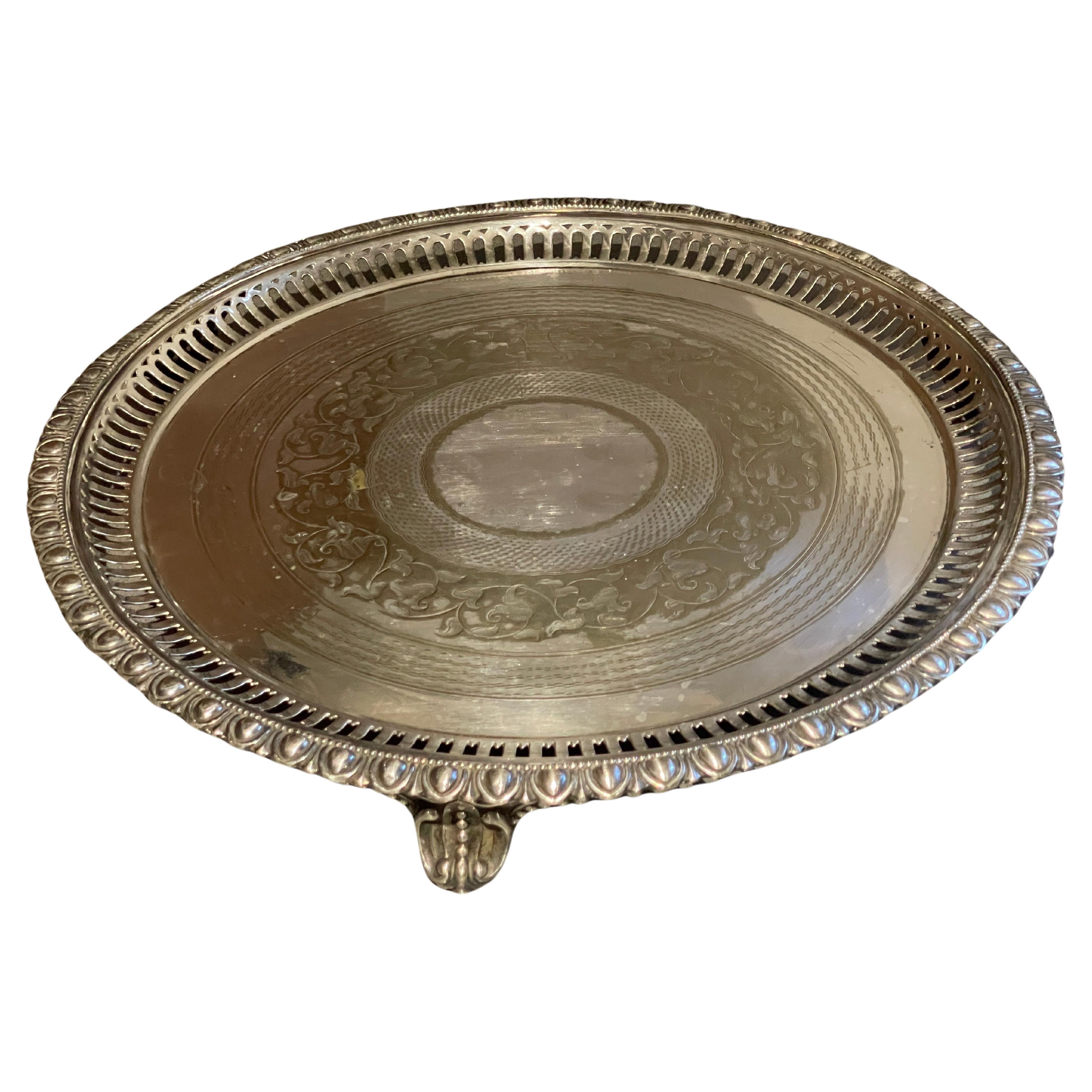 Gran bandeja de servir antigua chapada en plata Primrose Plate con decoración floral